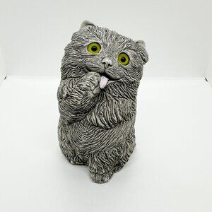 Vtg HTF 80s Tara San Diego Stone Cat Sculpture Carving Persian Glass Eyes Kitty